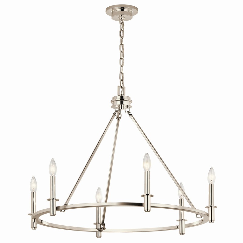 Kichler 52705PN Six Light Chandelier, Polished Nickel