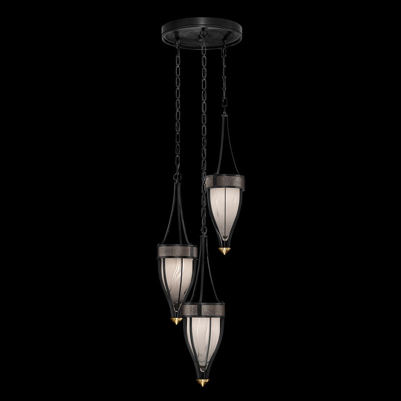 Mirage 17.5″W Round Pendant Black Iron/Brass/Pebble