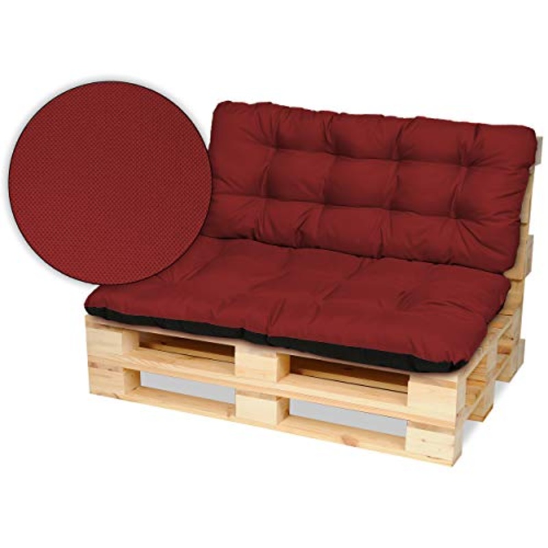 SuperKissen24. Cuscino per Bancale Divano Pallet 120×80 cm con Schienale 120×50 cm Seduta Impermeabile e Comodo per Divanetti da Esterno – Rosso Scuro
