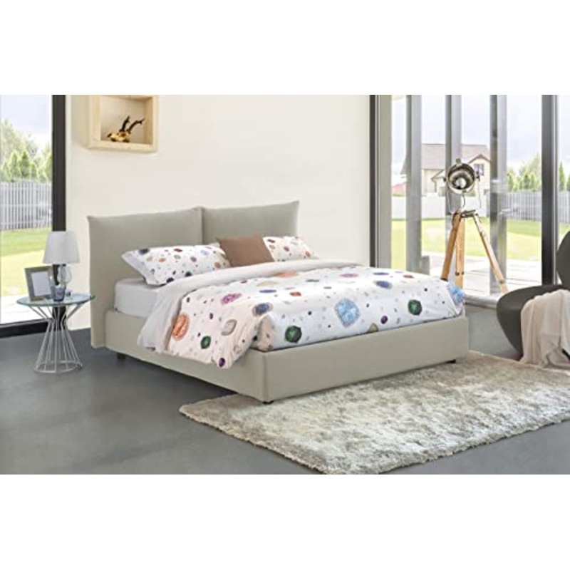 Talamo Italia Letto contenitore Matrimoniale Rosa, Made in Italy, Letto con rivestimento in tessuto, Apertura frontale, adatto per materasso cm 160×190, Panna