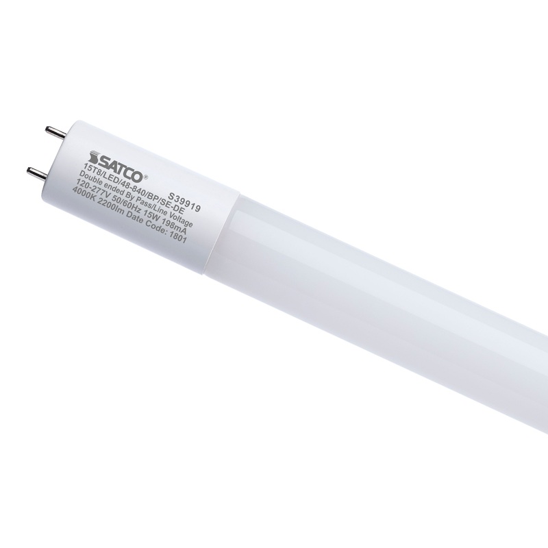15 Watt 4 Foot T8 LED – 4000K CCT – Medium Bi Pin Base – Ballast Bypass – Single or Double Ended Wiring – 120-277 Volt by Satco