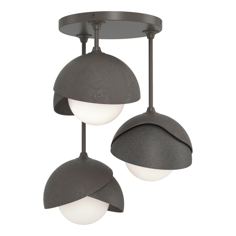 Brooklyn 3-Light Double Shade Semi-Flush Dark Smoke Natural Iron