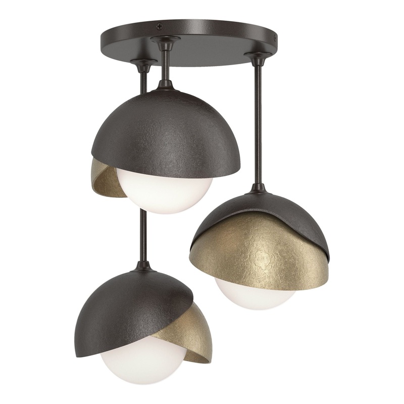 Brooklyn 3-Light Double Shade Semi-Flush Oil Rubbed Bronze Soft Gold