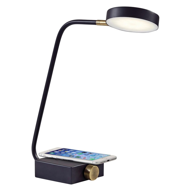Conrad LED AdessoCharge Desk Lamp Matte Black with Antique Brass Accents