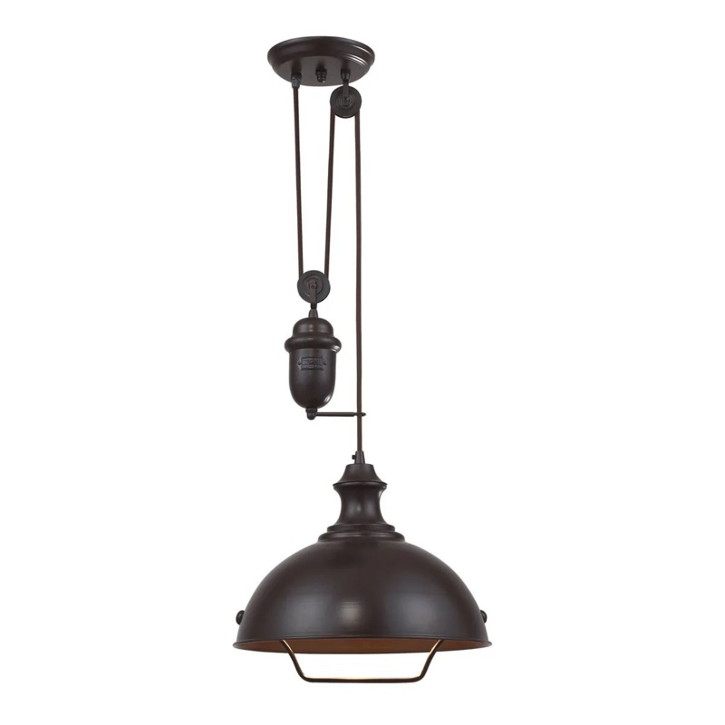 Elk Home Farmhouse 1-Light Pendant – in Oiled Bronze Finish, with Oiled Bronze Metal Shade, Transitional Style