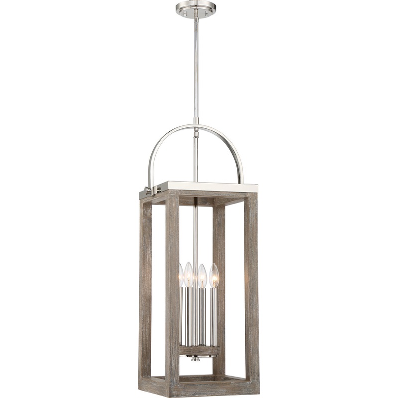 Four Light Pendant from the Bliss Collection in Driftwood / Polished Nickel Accents Finish by Nuvo Lighting