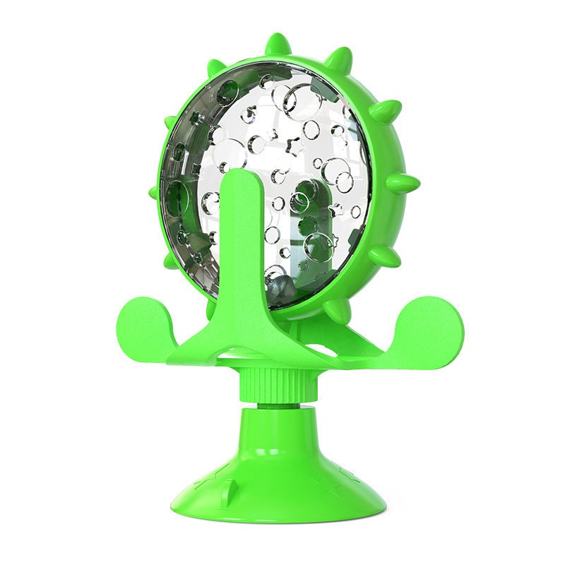 Green Interactive Pet Treat Dispenser – Spinning Wheel Food Puzzle Toy for Cats & Dogs with Suction Cup Base