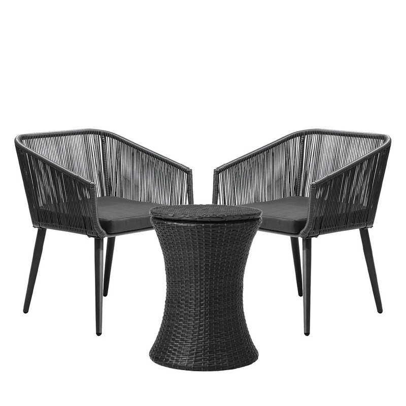 Livsip 3PCS Outdoor Lounge Setting Ice Bucket Black Adjustable Table