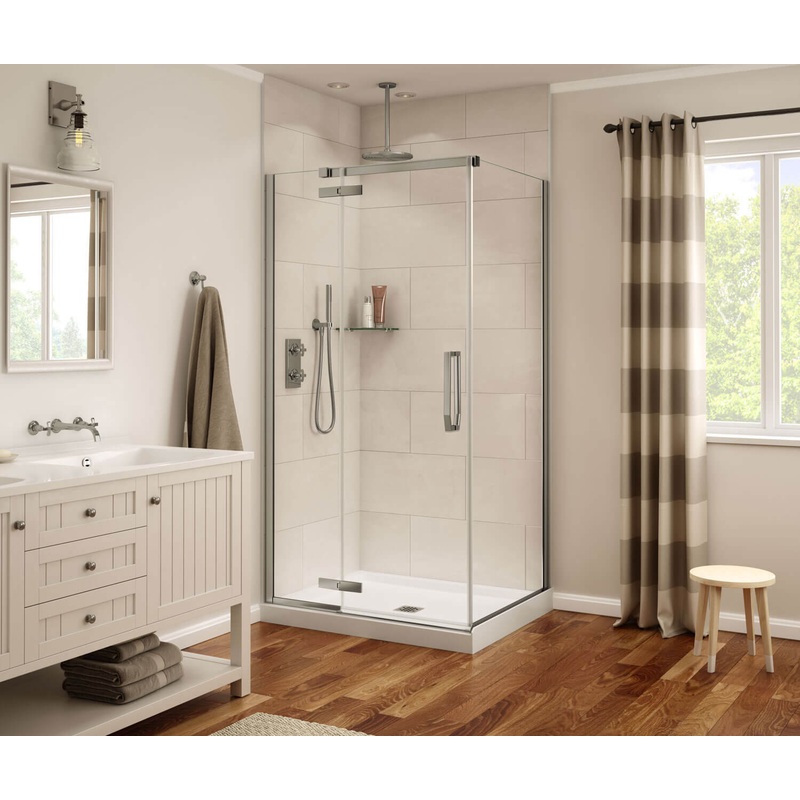MAAX 139330-900-305-000 Davana Rectangular 42 x 34 x 75 in. 8mm Pivot Shower Door for Corner Installation with Clear glass in Brushed Nickel