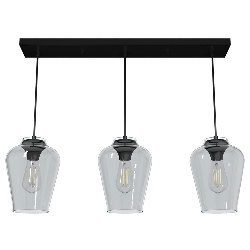 Three Light Linear Cluster from the Vidria Collection in Matte Black Finish by Hunter