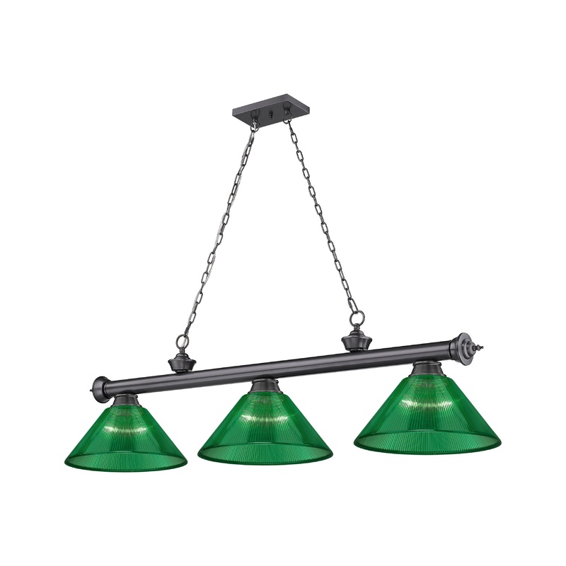 Cordon 3-Light Billiard Bronze Plate Cone Green Acrylic