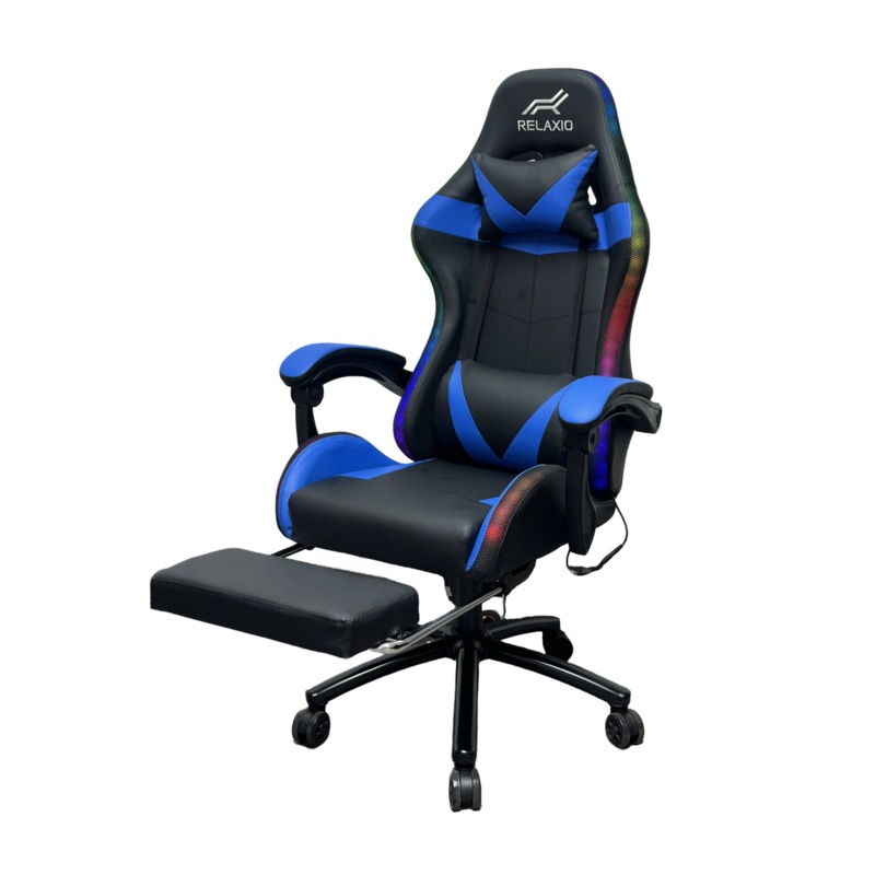Gaming Chair With Headrest and Foot Rest LED Light – Blue