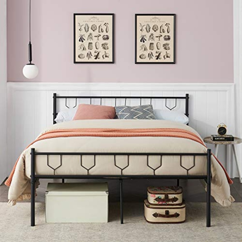 HJhomeheart Struttura Letto 140×190 Struttura Letto Matrimoniale in Ferro Stabile, Letto Struttura Piattaforma Giroletto Moderna con reti a doghe, Letto giroletto Nero