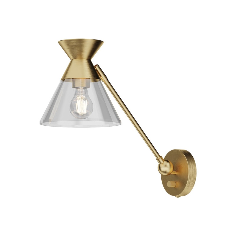 One Light Wall Sconce from the Mauer Collection in Brushed Gold/Clear Glass|Matte Black/Smoked Finish by Alora