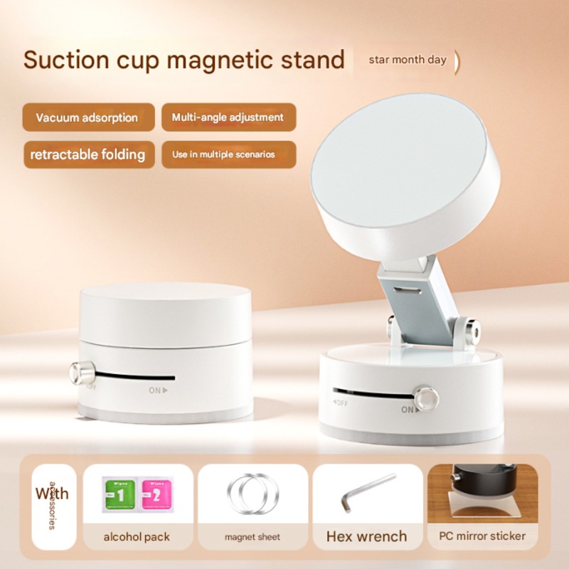 White Multi-Functional Vacuum Suction Cup Stand – Foldable, Extendable Kitchen Lazy Person’s Dual-Sided Magnetic Phone Holder
