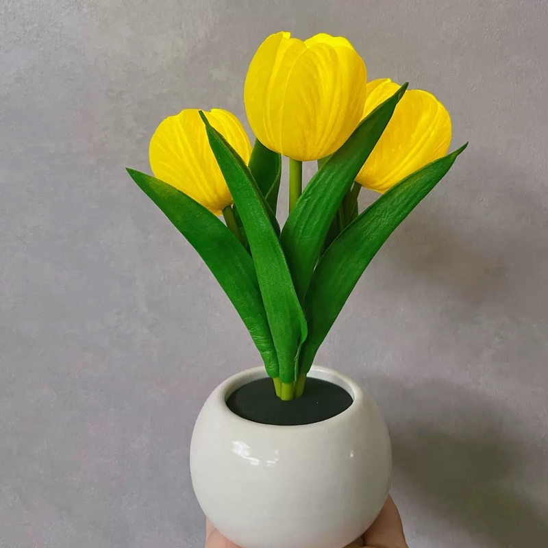 Yellow Charging model Artificial Tulip Bouquet LED Light – Ceramic Pot Desk Lamp