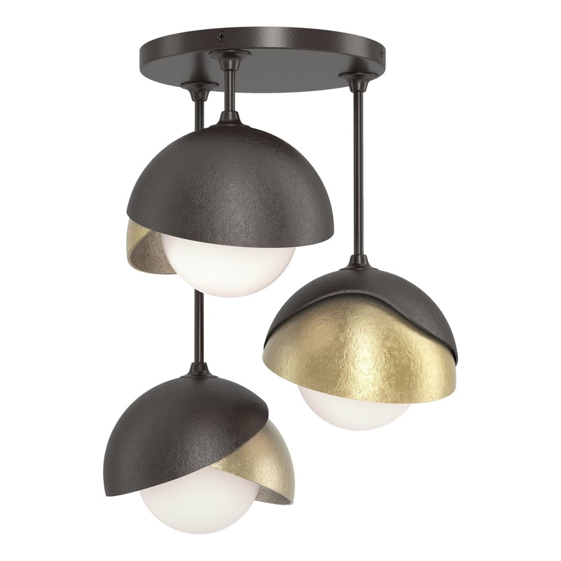 Brooklyn 3-Light Double Shade Semi-Flush Oil Rubbed Bronze Modern Brass