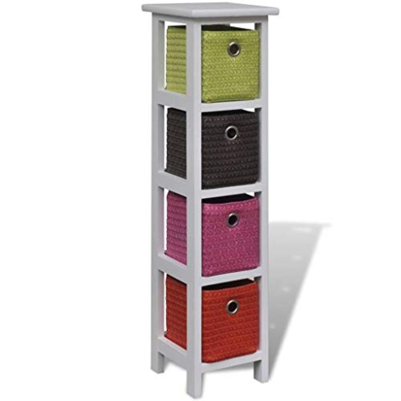 FAMIROSA Mobiletto con Cestini Multicolori in Legno di Paulownia