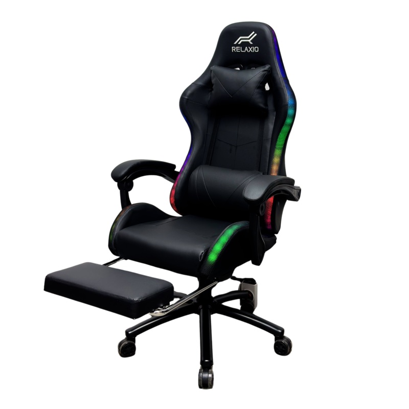 Gaming Chair With Headrest and Foot Rest LED Light – Black