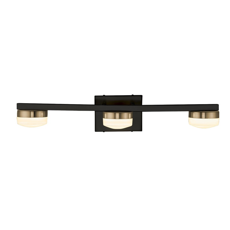 LED Bath Bar from the Puck Collection in Matte Black w/ Brass Finish by Justice Designs