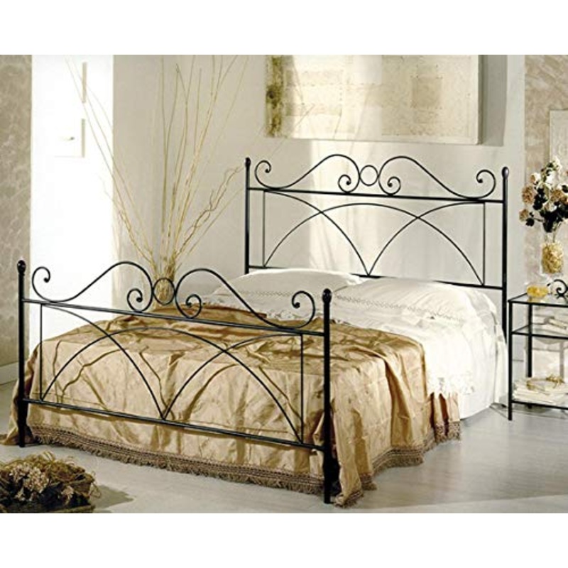 Letto AD Una Piazza E Mezza in Ferro Colore Nero Grafite con PEDIERA Completo di Rete Ortopedica con DOGHE in Legno 120 X 190 CM. – Prodotto Made in Italy – ARR086