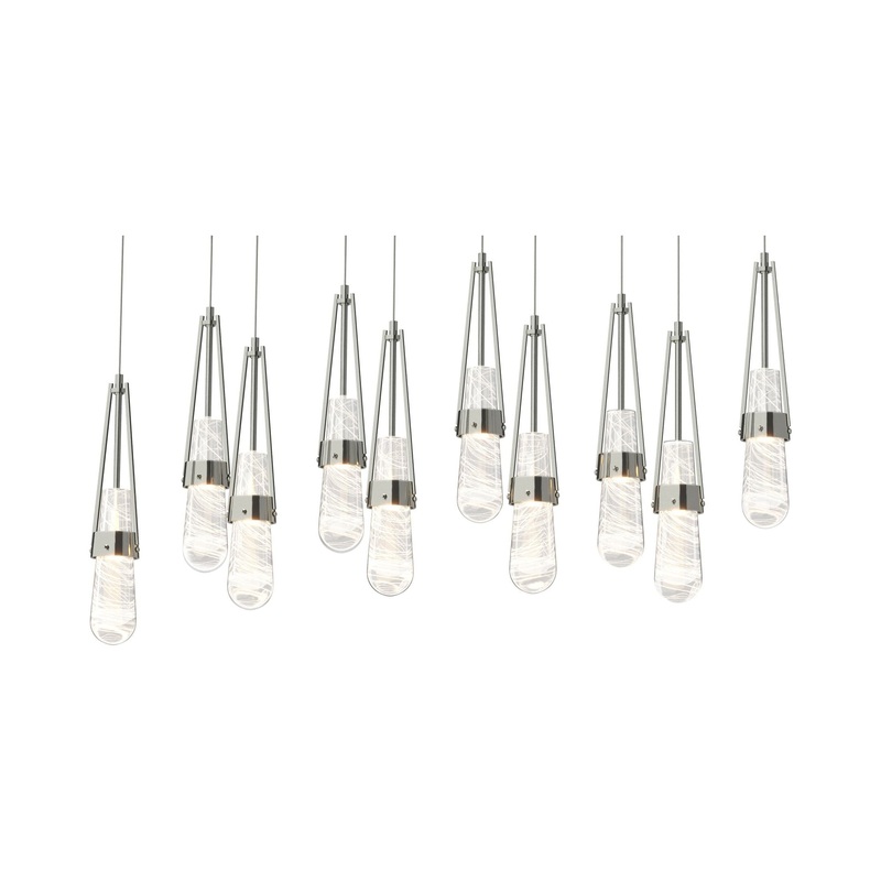 Link 10-Light Blown Glass Pendant Sterling Clear Glass with White Threading (YJ)