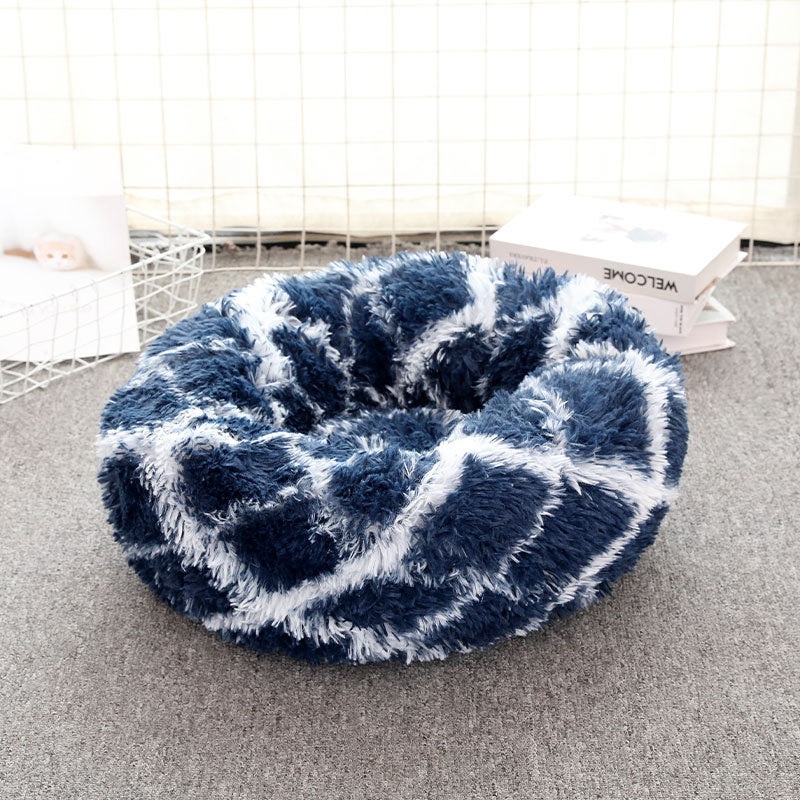 Navy Blue 50cm Cozy Round Pet Bed – Plush Cat & Dog Bed with Non-Slip Base, Machine Washable
