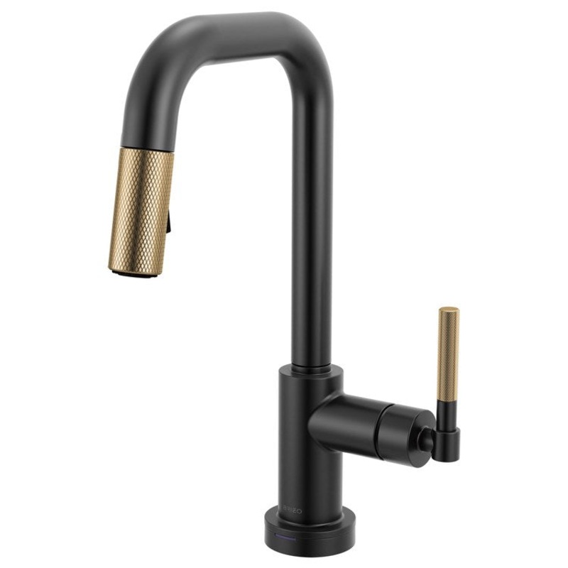 Prep Faucet Litze Smarttouch 1 Knurled Handle ADA Matte Black/Brilliance Luxe Gold Pull Down Dual Function Square 360 DEG Swivel 1.8 Gallons per Minute