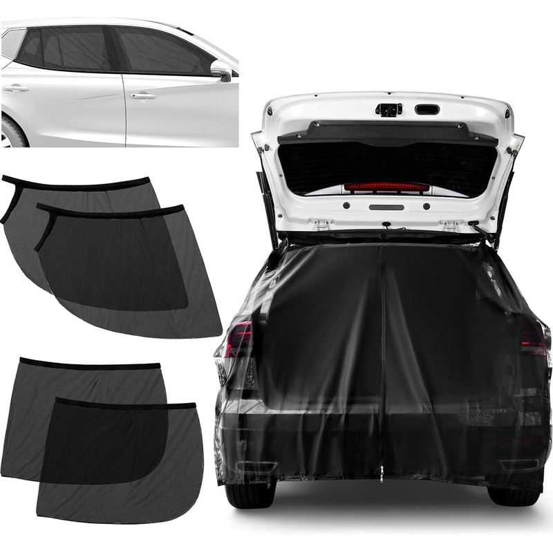 Size S Black Magnetic Car Window Sun Shade Screens & SUV Tailgate Mosquito Net Set – Breathable Bug Protection