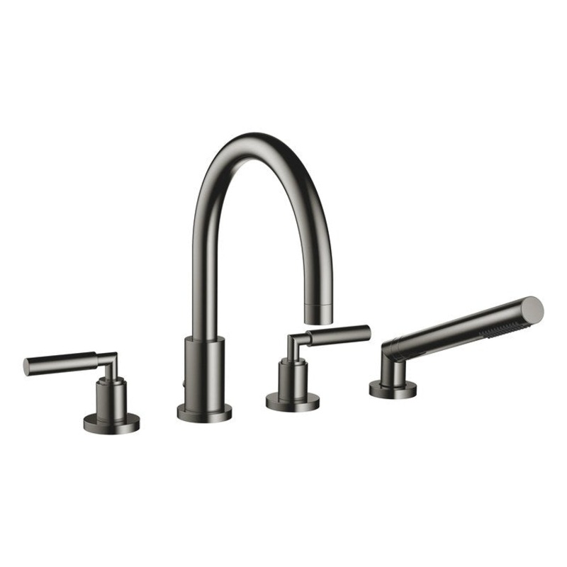 Tub Filler TARA Mixer for Deck Mount with Handshower 2 Lever ADA Dark Chrome