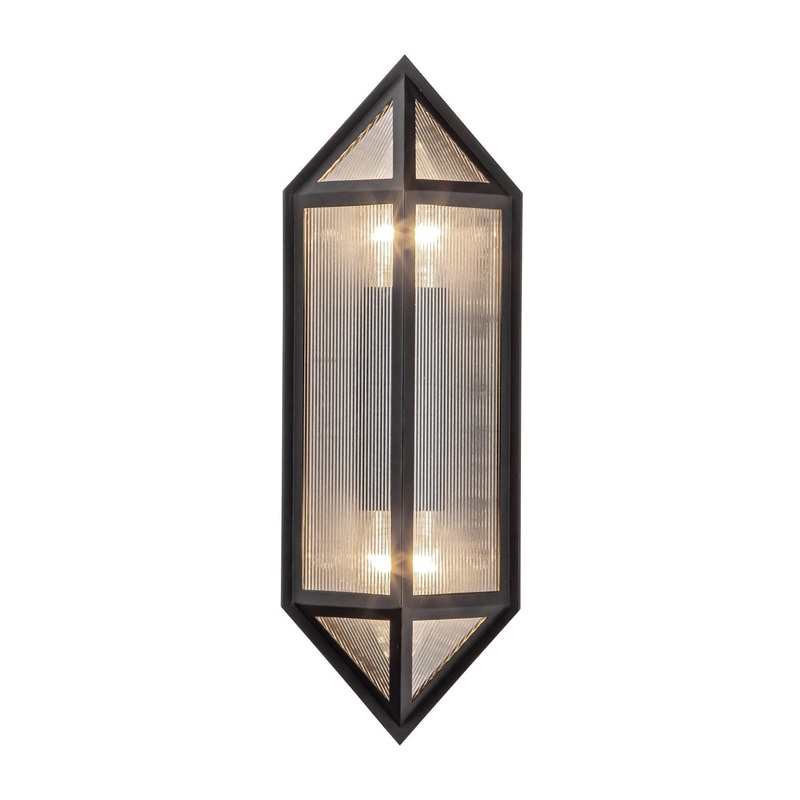 Two Light Outdoor Wall Lantern from the Cairo Collection in Textured Black/Clear Ribbed Glass Finish by Alora