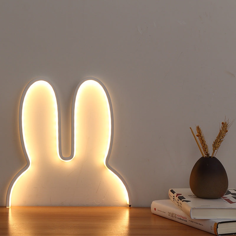 White 40x30cm Adorable Bunny LED Wall Night Light – USB Powered Warm White Lamp for Kids Room Decor