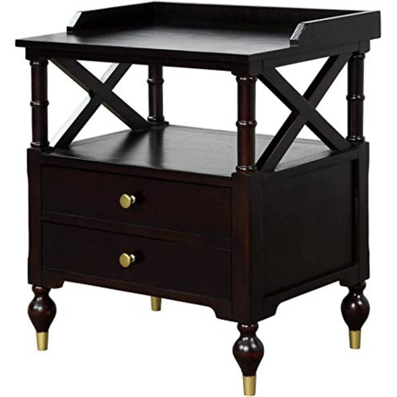 YRRA Comodino a 2 cassetti Comodino con vano portaoggetti Aperto Divano in Legno massello Comodino Comodino Comodino con Maniglie in Metallo 23,6 L x 17 P x 27,5 A (ciliegio Nero e Oro)