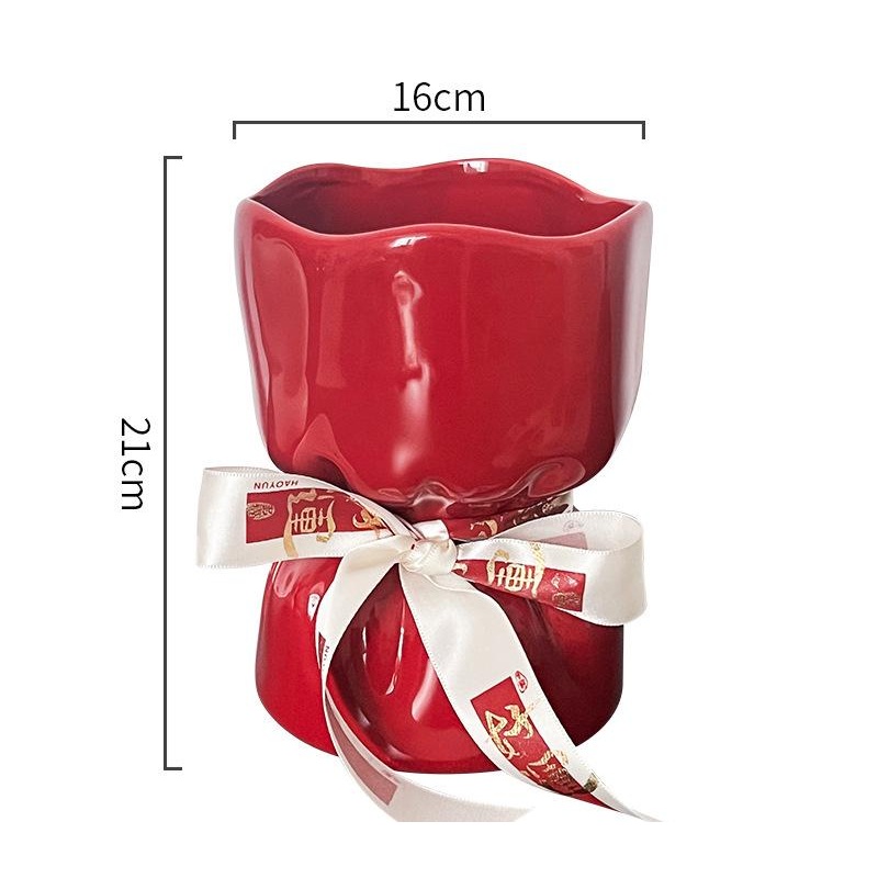 Artisan Handcrafted Ceramic Vase – Minimalist Home Decor with Stable Base(red)