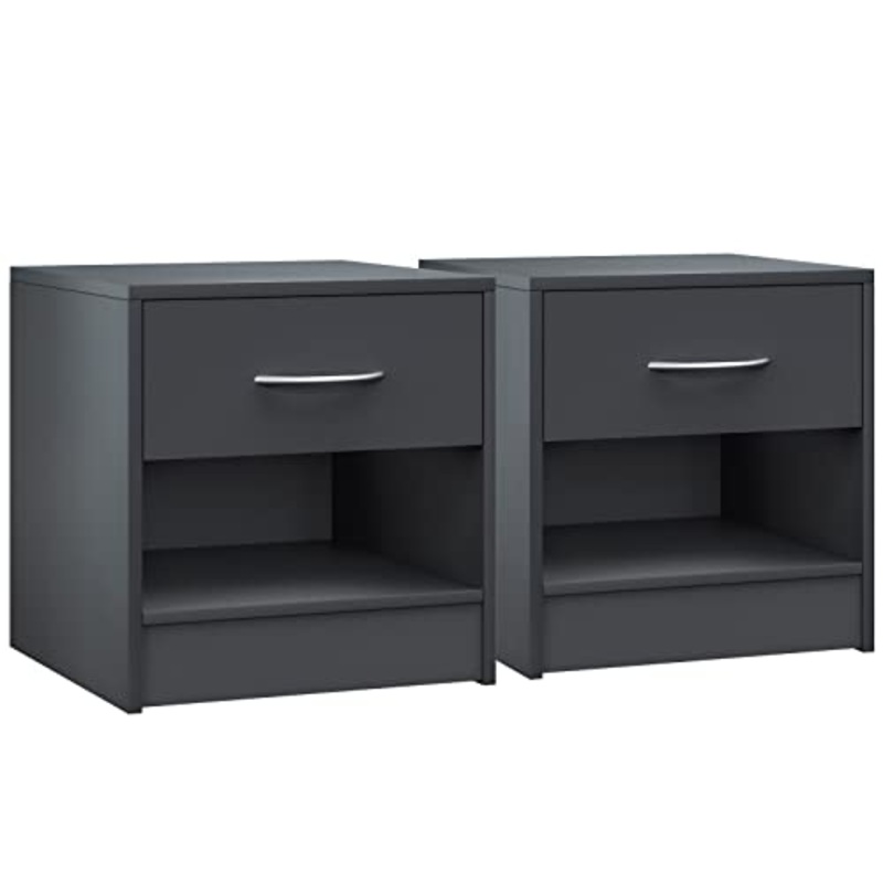 Casaria Set 2 Comodini Cassetto Ripiano d’ Appoggio 41x39x28 cm Legno Com Notte Camera Letto Grigio