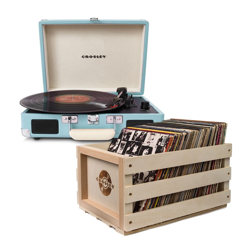 Crosley Cruiser Bluetooth Portable Turntable – Turquoise + Bundled Crosley Record Storage Crate