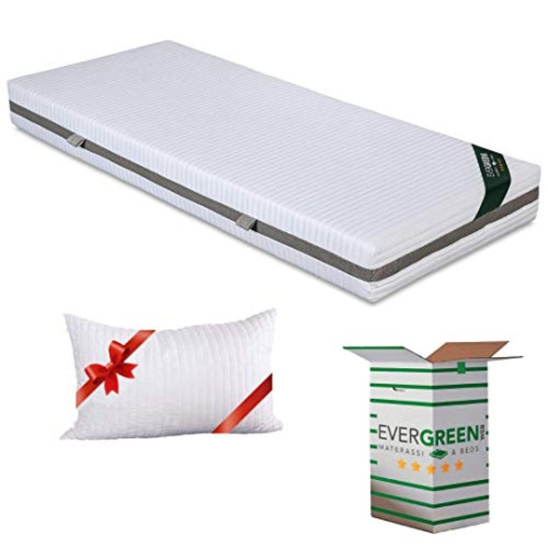 EVERGREENWEB – Materasso una Piazza e Mezza 120×200 Alto 20cm + CUSCINO in Memory Foam INCLUSO Lastra in Water Foam Ortopedico Rivestimento SFODERABILE e Lavabile Effetto MASSAGGIANTE per Reti e Letti