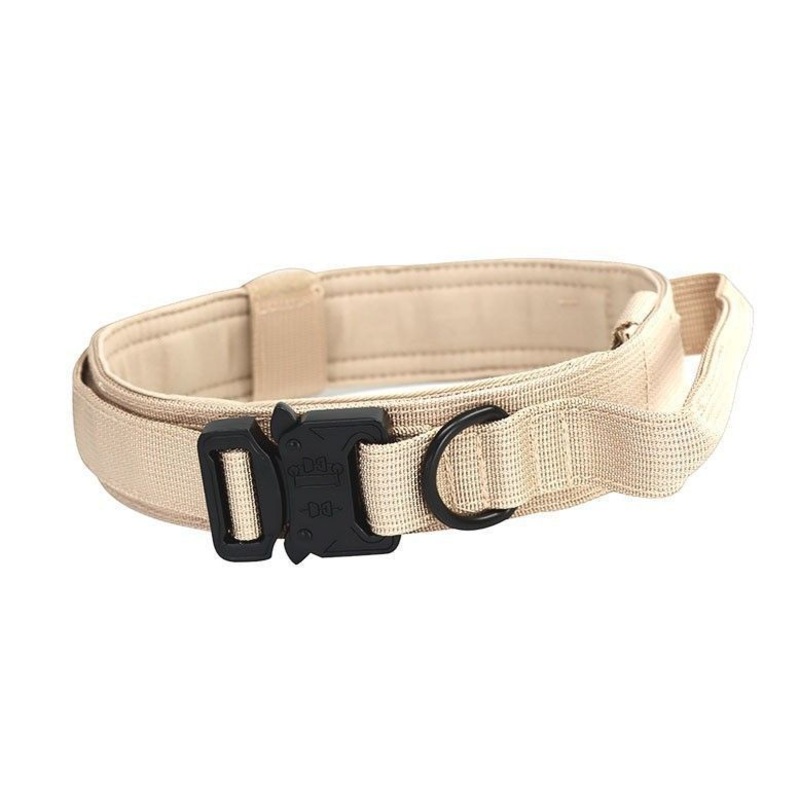L Khaki Tactical Dog Collar – Heavy Duty Nylon Pet Collar for Medium & Large Dogs, Adjustable (3.8cm Width)