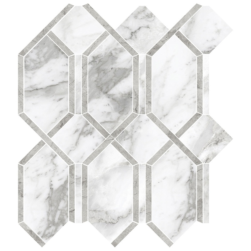 La Marca Arabescato Modella Polished Porcelain Mosaics. 1 Sheet = 1.10 Sq. Ft.