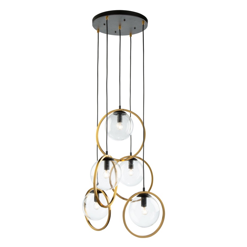 Lugano Multi Light Pendant – Black & Vintage Brass / 5-Light
