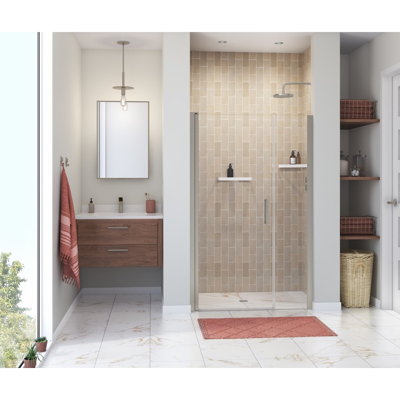 MAAX 138270-900-305-100 Manhattan 43-45 x 68 in. 6 mm Pivot Shower Door for Alcove Installation with Clear glass & Round Handle in Brushed Nickel