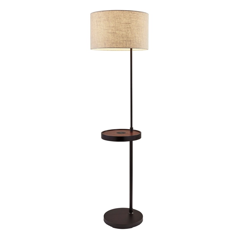 Oliver Wireless Charging Shelf Floor Lamp Matte Black/Walnut Wood