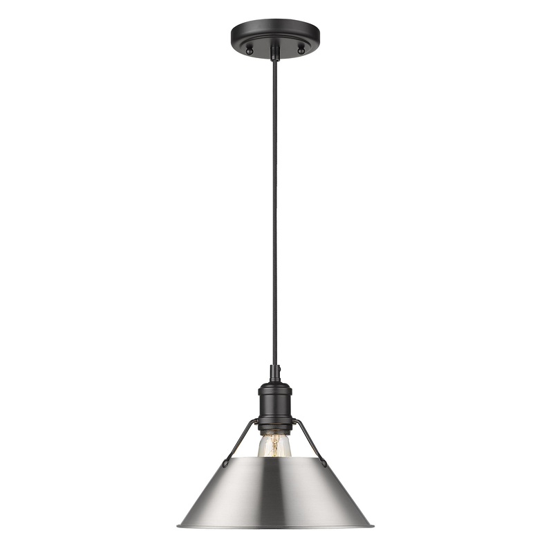 Orwell BLK 1 Light Pendant – 10″ in Matte Black with Pewter Shade