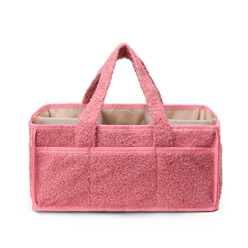 Pink Large Plush Nappy Caddy Organizer – Portable Diaper Storage Bin & Nursery Tote Bag