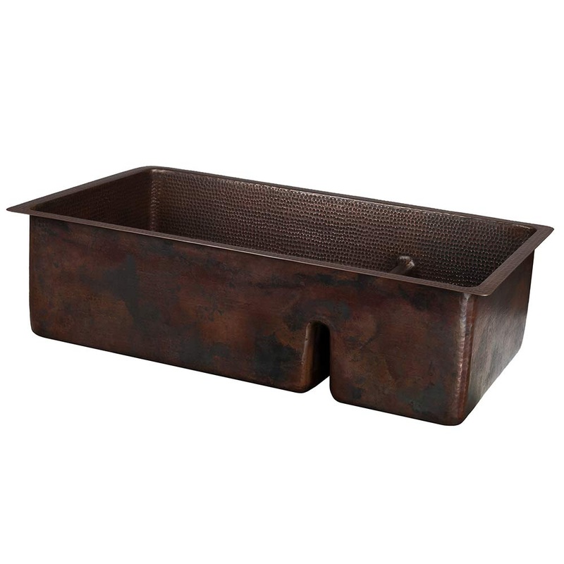 Premier Copper Products K70DB33199-SD5 33-Inch Hammered Copper Kitchen 70/30 Double Basin Sink with Short 5-Inch Divider