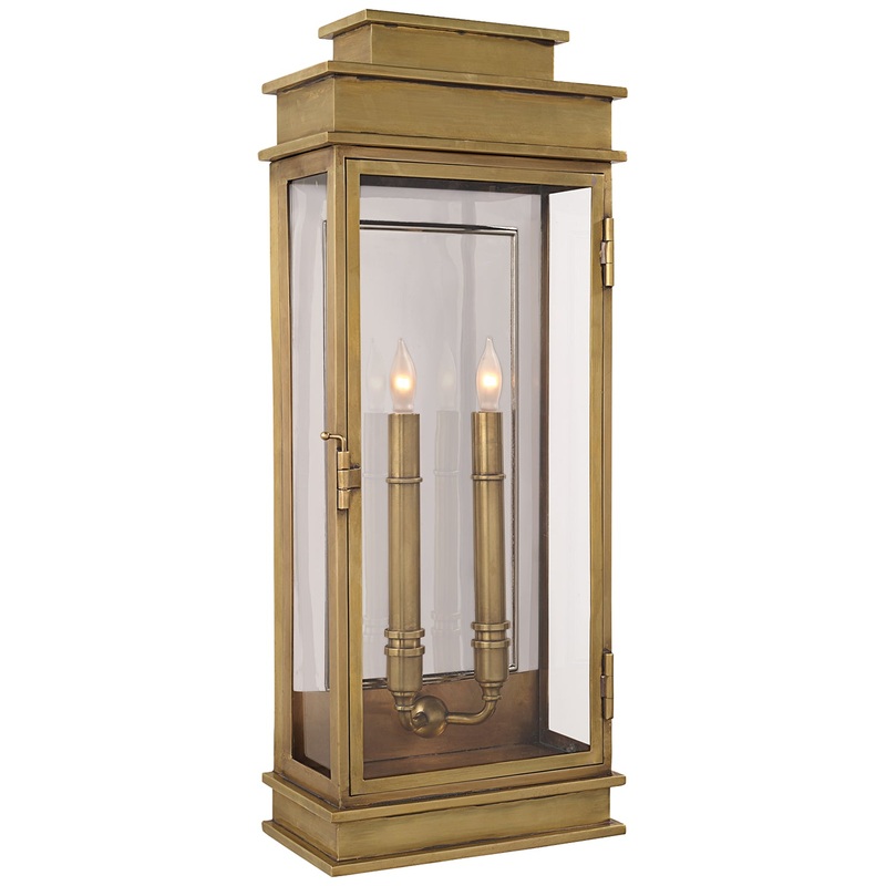 Two Light Wall Sconce from the Linear Lantern Collection in Antique-Burnished Brass Finish by Visual Comfort Signature