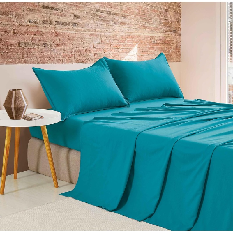 Vintage Washed Microfibre Sheet Set (Teal, Single)