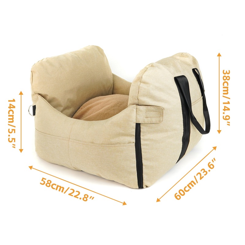 2-in-1 Pet Car Booster Seat & Travel Bed – Removable, Non-Slip, for Small Dogs & Cats(Khaki)