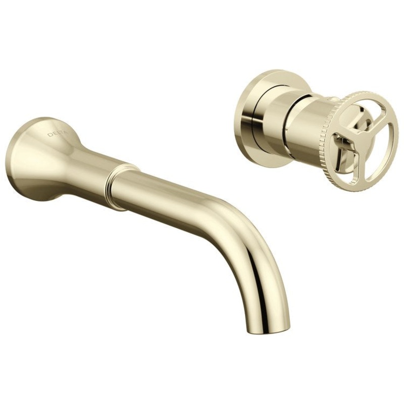 Lavatory Faucet Trinsic 4-8 Inch Spread 1 Wheel WaterSense/CALGreen Polished Nickel 1.2 Gallons per Minute Wall Mount Less Drain 2 Hole