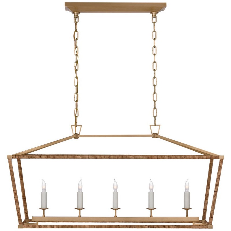 LED Linear Lantern from the Darlana Wrapped Collection in Polished Nickel And Natural Rattan Finish by Visual Comfort Signature